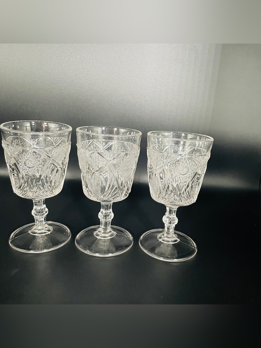 Vintage EAPG McKee Jubilee #132 Goblets Radiant Daisy & Button Iris Set Of 3